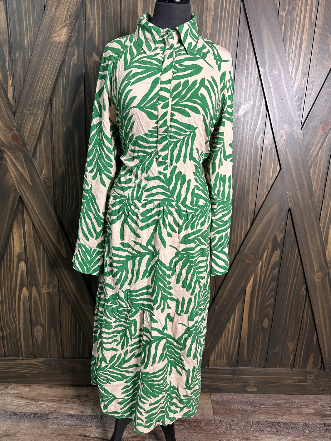 HM Green Beige Floral Maxi Dress