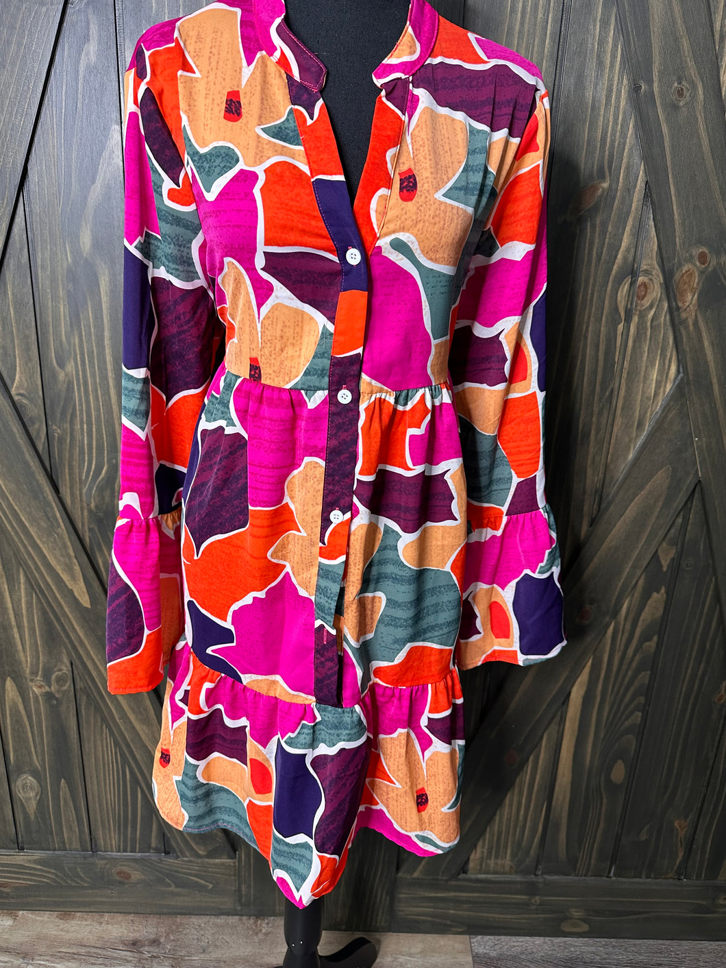 (XL) Vibrant LS Mid Dress