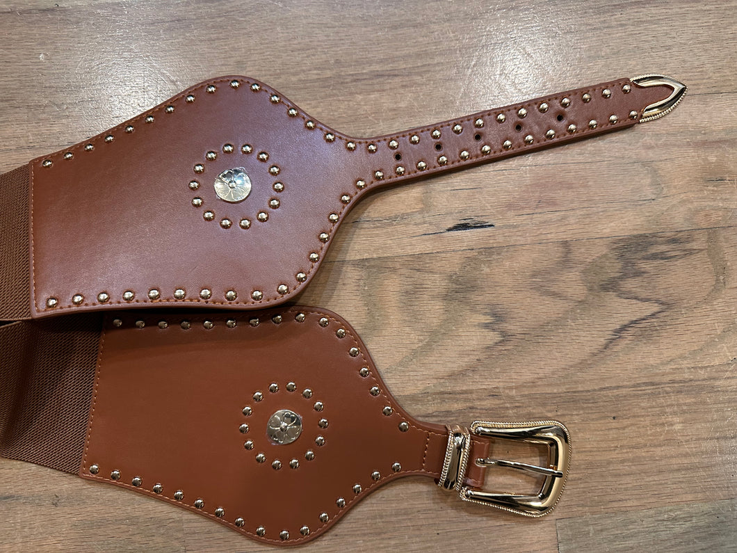 (M/L) Wide Band Tan Gold Belt