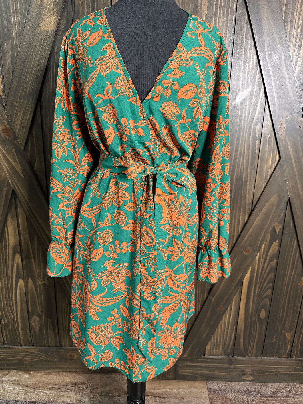(3X) Green Orange Mid Dress