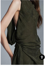 Load image into Gallery viewer, (L) NWT’s Zara Camo Green Drape Top
