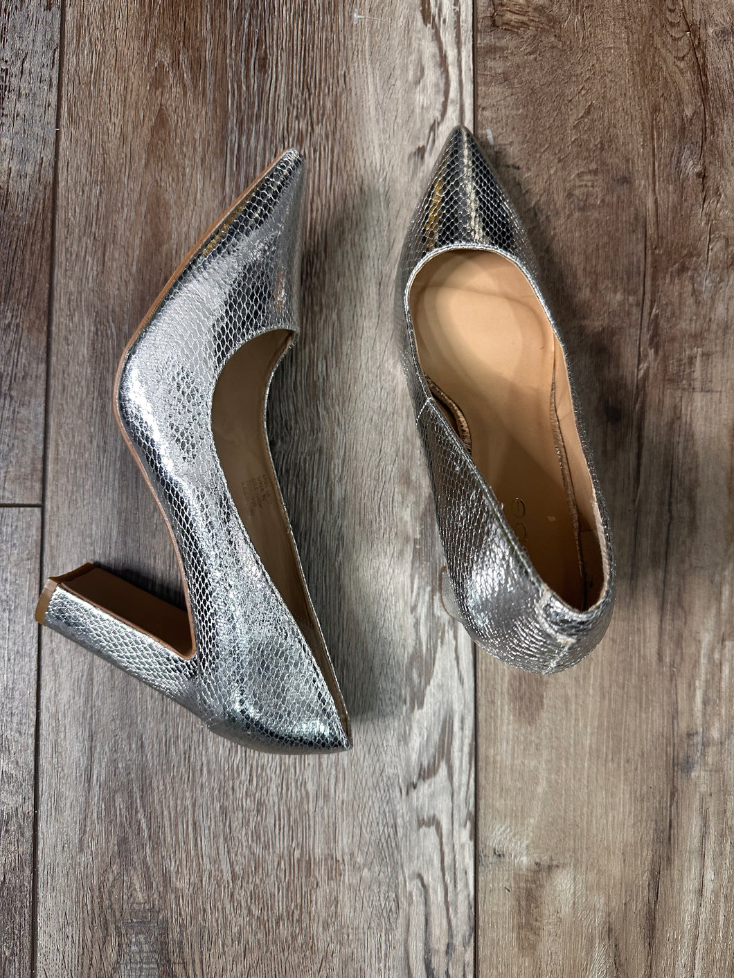 (10) Silver Bebe Heels