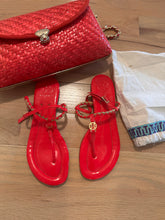 Load image into Gallery viewer, (9) Coral Authentic Tory Burch Sandals with wicker handbag

