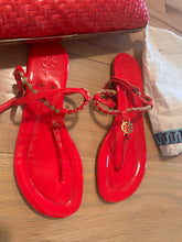 Load image into Gallery viewer, (9) Coral Authentic Tory Burch Sandals with wicker handbag
