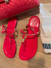 Load image into Gallery viewer, (9) Coral Authentic Tory Burch Sandals with wicker handbag
