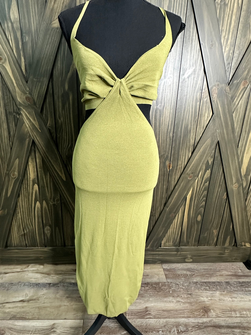 (2X) NWOT Sage Green Cutout Dress