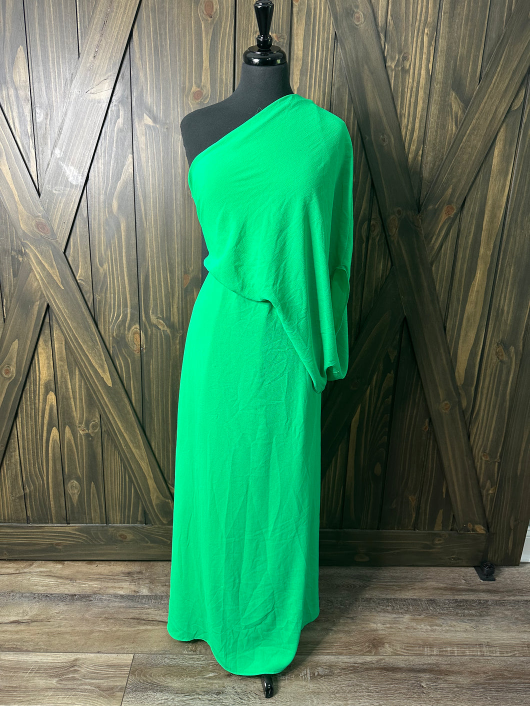 (L) One Shoulder Green Drape Dress
