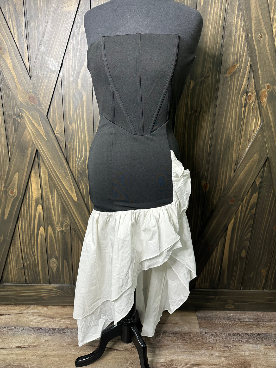 (S) FN Black White Hi-Lo Dress
